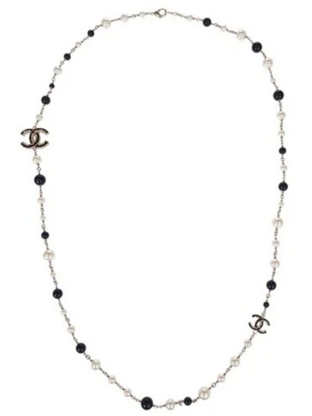 Chanel Long Chain Necklace CC Gold Black Artificial Pearl B14V 168298